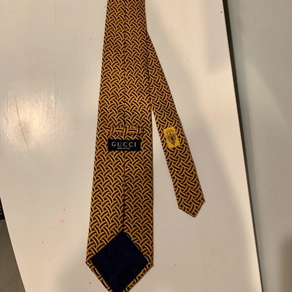 Men’s gold and navy blue tie - Picture 2 of 3